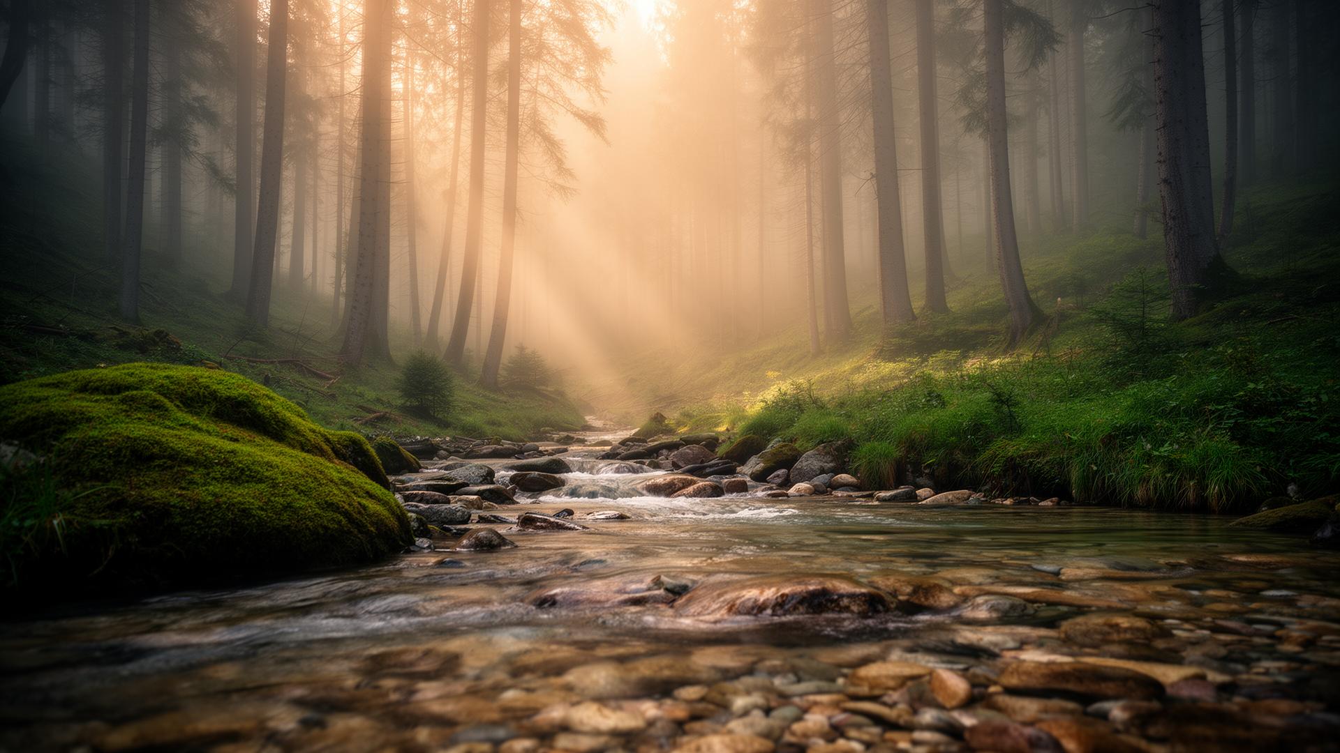 Misty forest spring in the foothills of the Tatras